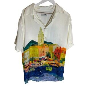 MONÉ Scenery Graphic Short Sleeve Camp Shirt Large